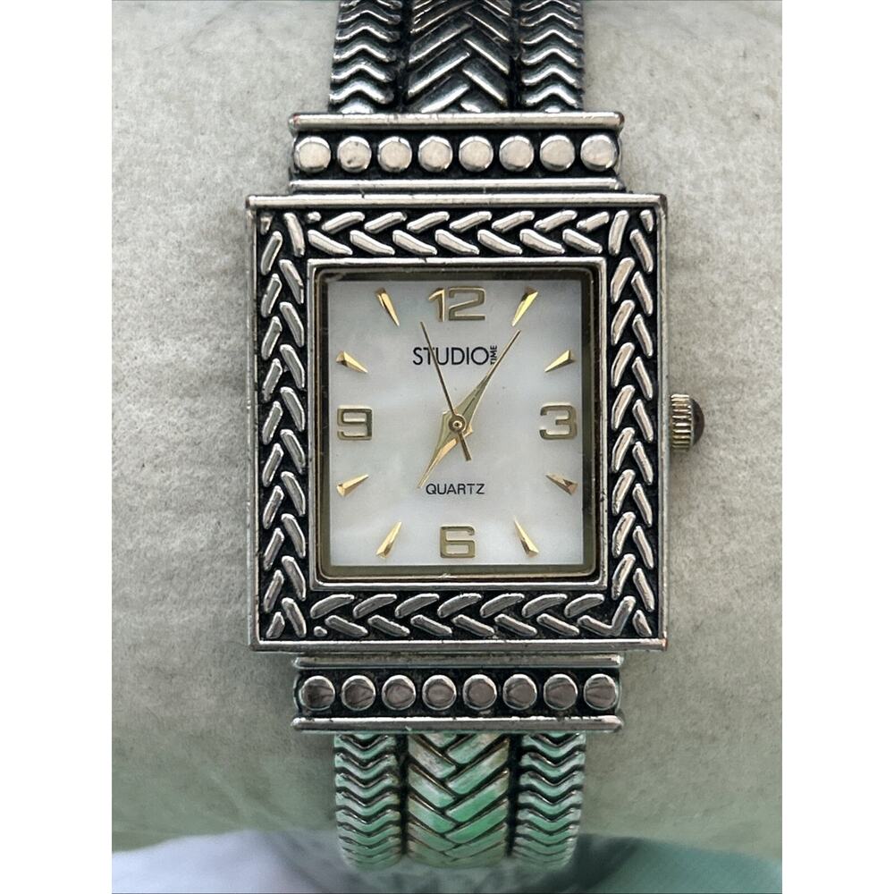 Studio Time Silver Tone MOP Dial Women’s Cuff Watch